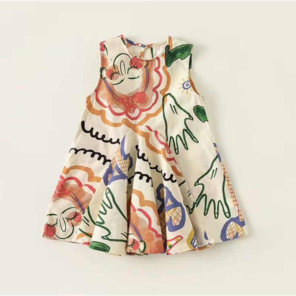 Girls sleeveless dress with colorful abstract print